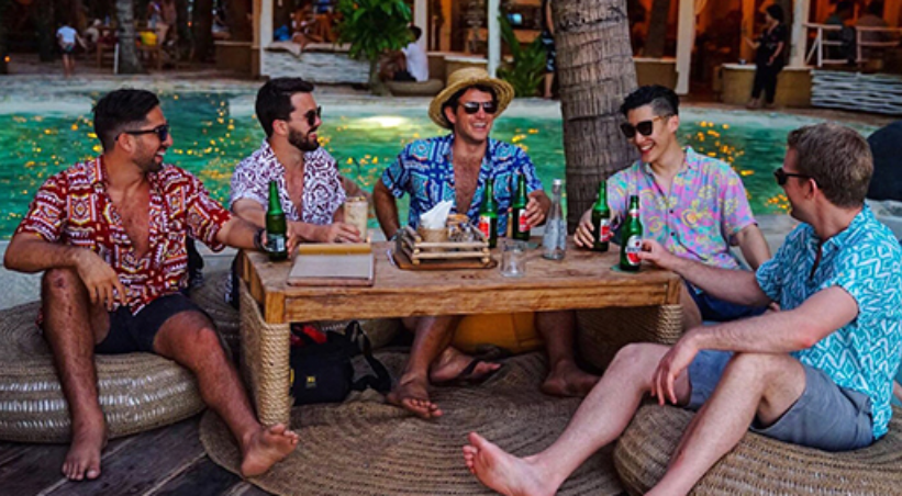 Pool Party-Ready in Drop Shoulder Floral Shirt & Cargo Shorts