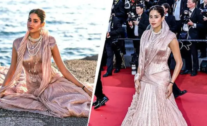 Janhvi Kapoor Cannes Debut in a Rose Tarun Tahiliani Gown