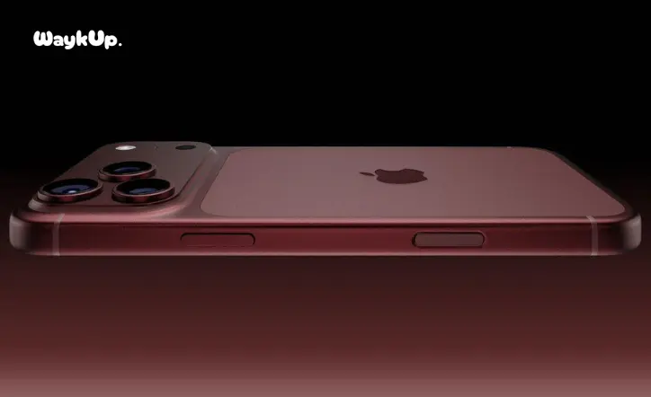 iPhone 18 Pro concept render in Burgundy showing under-display Face ID, smaller Dynamic Island, and variable aperture camera system expected September 2026